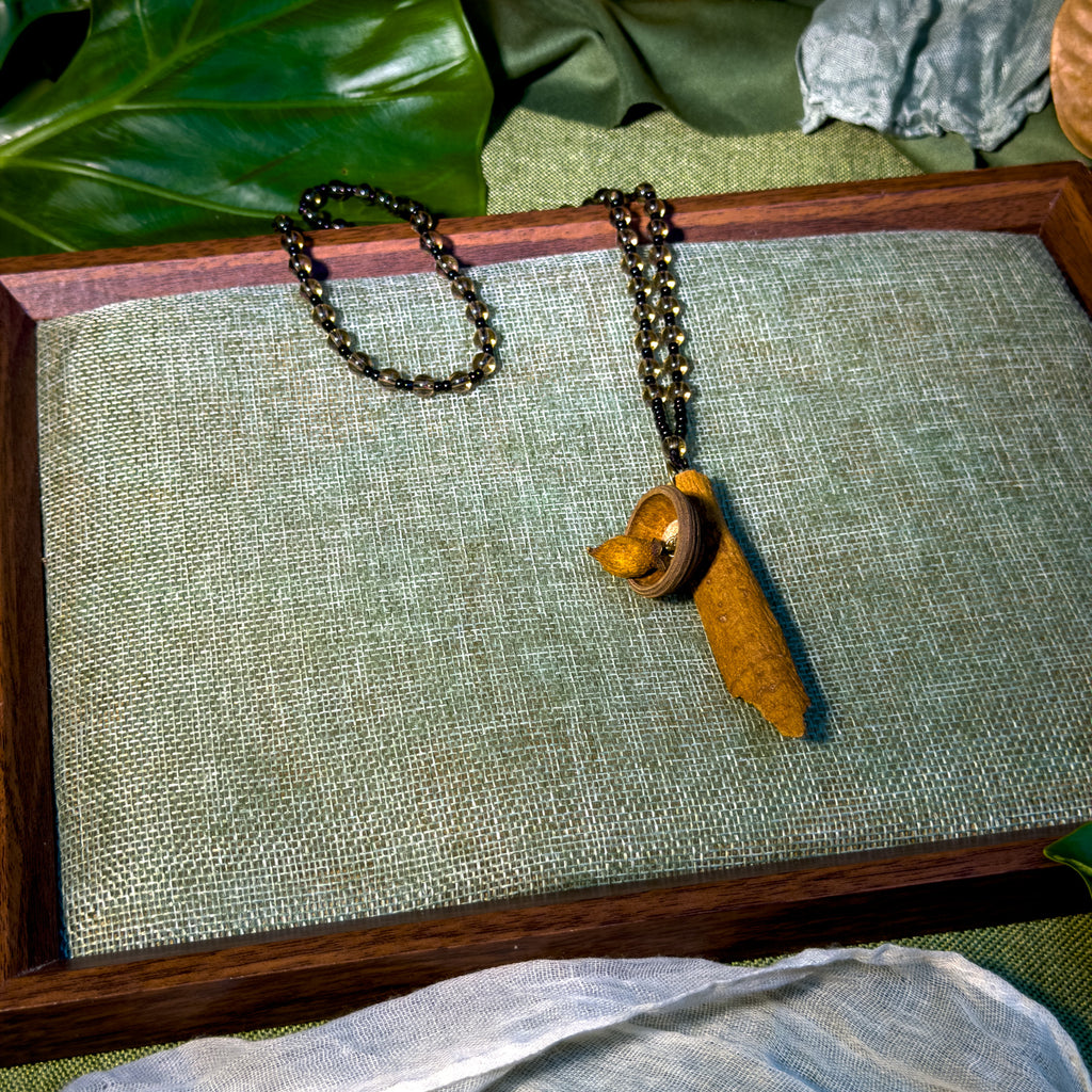 The Forest Alchemist, Handmade Cinnamon & Acorn Botanical Necklace, Meditation Jewelry, Herbal & Botanical Talisman