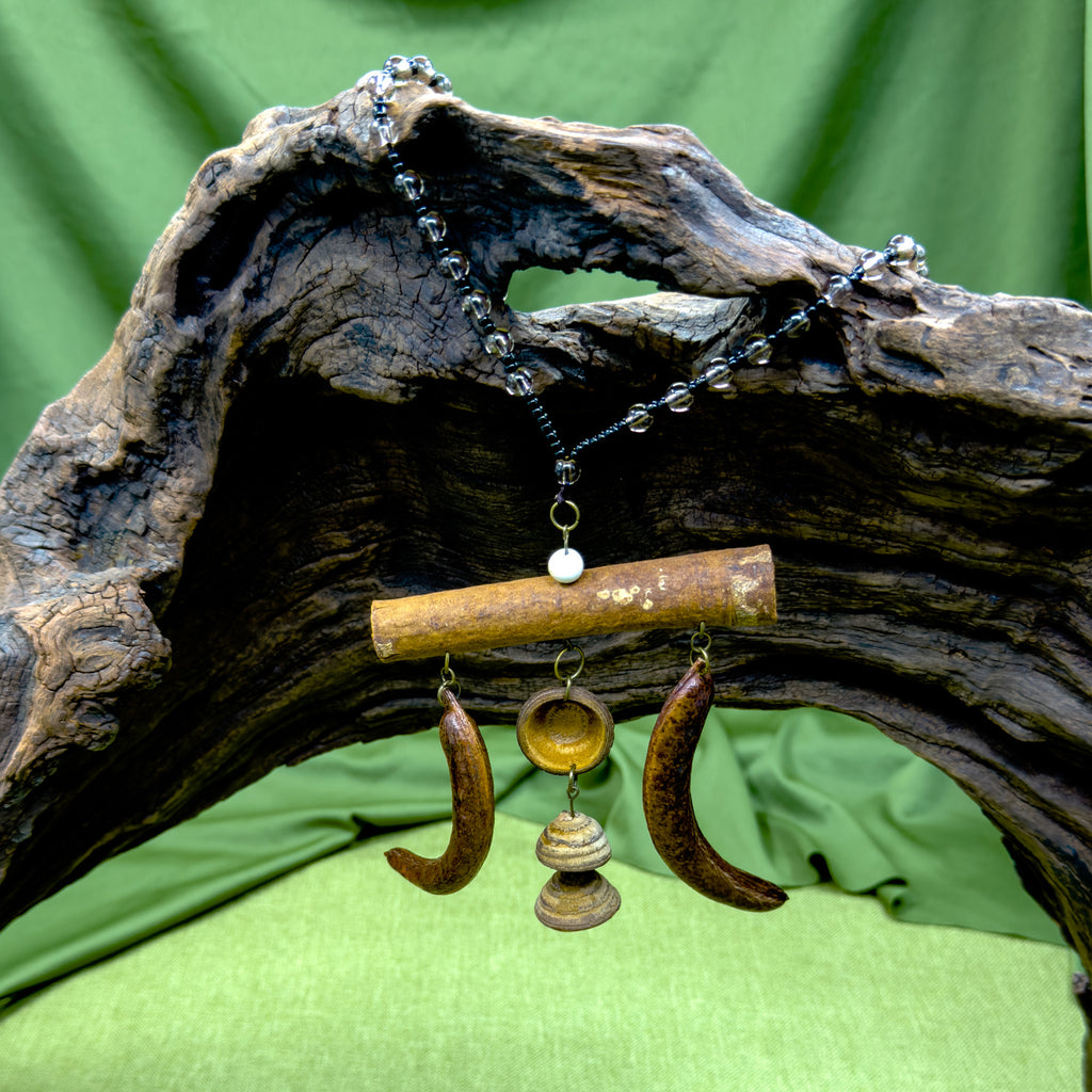 Handcrafted Botanical Necklace – Natural Cinnamon, Honeylocust Fruit & Acorn Cap Pendant, Eastern Forest Energy Talisman, Gift for Her