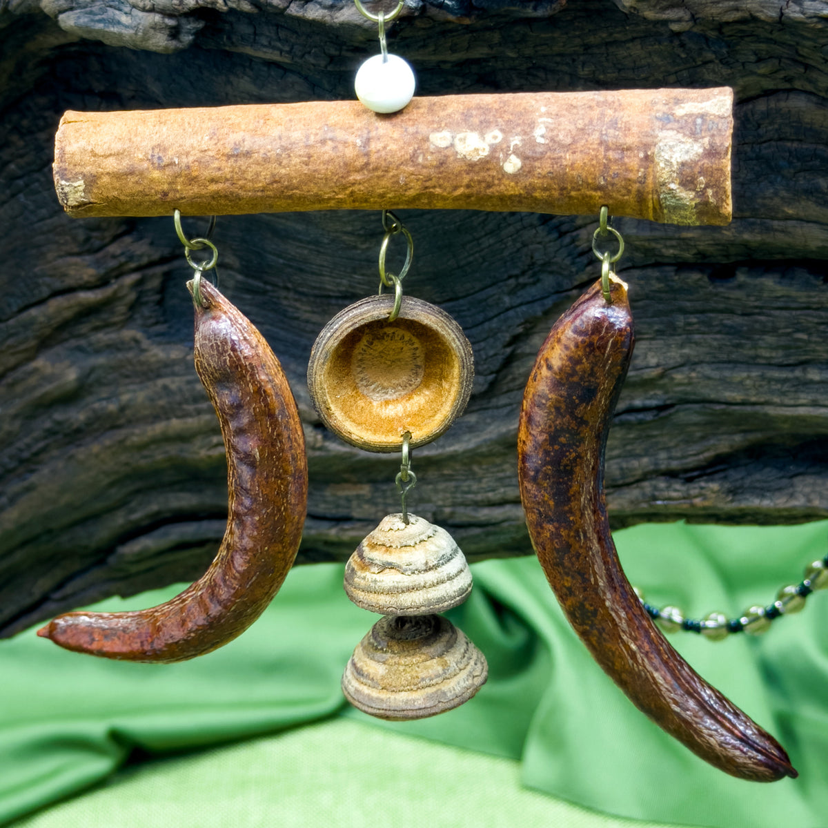 Handcrafted Botanical Necklace – Natural Cinnamon, Honeylocust Fruit & Acorn Cap Pendant, Eastern Forest Energy Talisman, Gift for Her