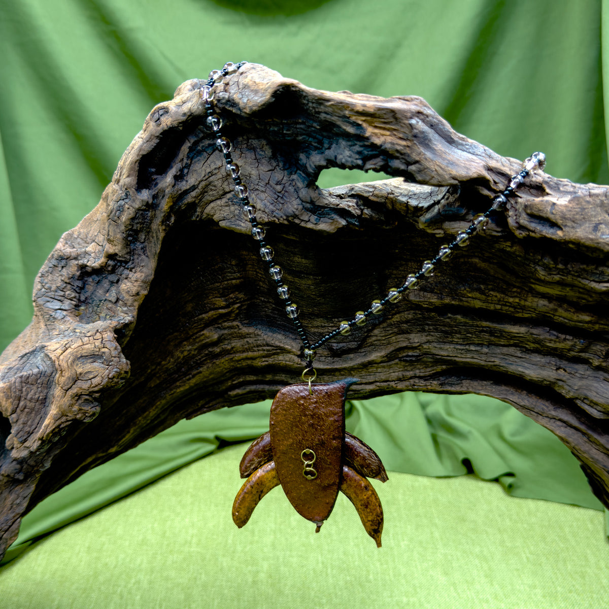 Handcrafted Botanical Necklace – Natural Sappanwood Pod & Chinese Honeylocust Fruit Pendant, Eastern Forest Energy Talisman, Spiritual Gift