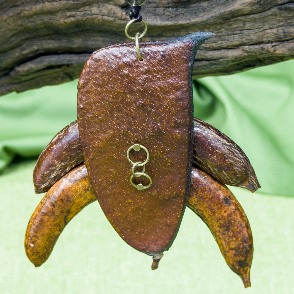 Handcrafted Botanical Necklace – Natural Sappanwood Pod & Chinese Honeylocust Fruit Pendant, Eastern Forest Energy Talisman, Spiritual Gift