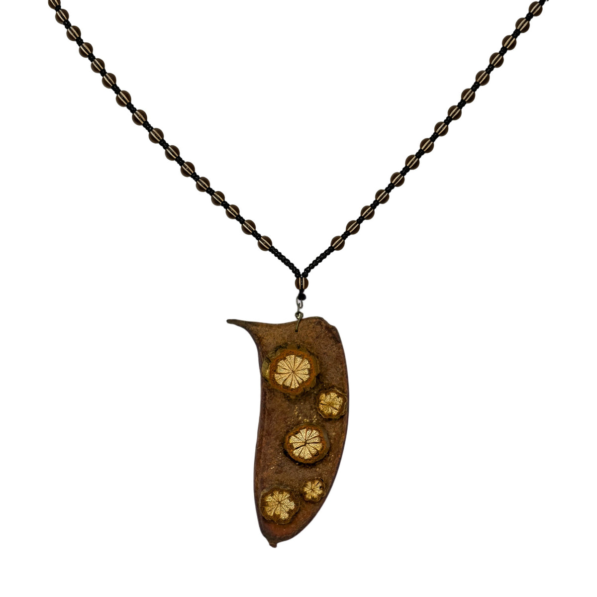 Handcrafted Botanical Necklace – Natural Sappanwood Pod & Sargentodoxa Vine Slice Pendant, Eastern Forest Energy Talisman, Spiritual Gift