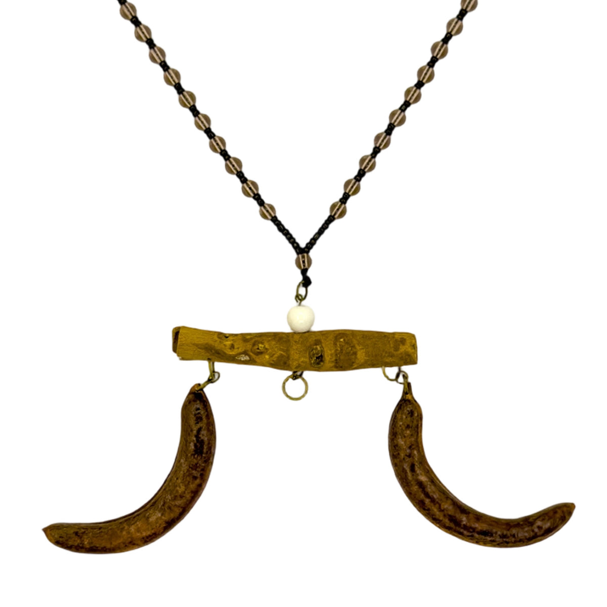 Handcrafted Botanical Necklace – Crescent Cinnamon Bark & Twin Honeylocust Pod Pendant, Aromatic Earth Energy Talisman, Zen Gift