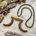 Handcrafted Botanical Necklace – Crescent Cinnamon Bark & Twin Honeylocust Pod Pendant, Aromatic Earth Energy Talisman, Zen Gift