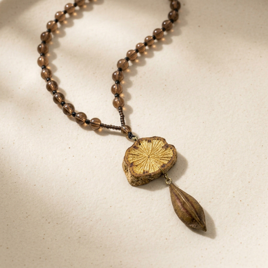 Nature-Inspired Botanical Pendant Necklace, Handmade Forest-Core Herbal Jewelry, Unique Woodsy Accessories Gifts for Women