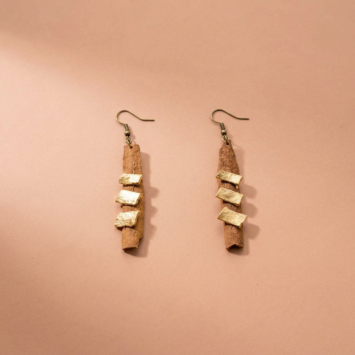 Handcrafted Botanical Drop Earrings – Natural Cinnamon & Houpoea Bark Dangle, Copper Alloy Hooks, Eastern Forest Energy Jewelry, Gift for Her