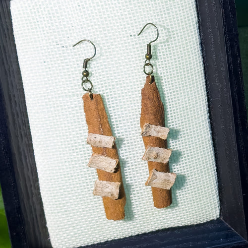 Handcrafted Botanical Drop Earrings – Natural Cinnamon & Houpoea Bark Dangle, Copper Alloy Hooks, Eastern Forest Energy Jewelry, Gift for Her