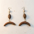 Handcrafted Botanical Dangle Earrings – Natural Quisqualis Seed & Crescent Honeylocust Fruit Drop, Ceramic Bead Accent, Copper Alloy Hooks, Eastern Forest Jewelry Gift