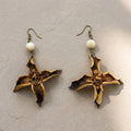 Handcrafted Botanical Dangle Earrings – Natural Cotton Shell Star Bloom Drop, Ceramic Bead Accent, Copper Alloy Hooks, Eastern Forest Energy Jewelry Gift