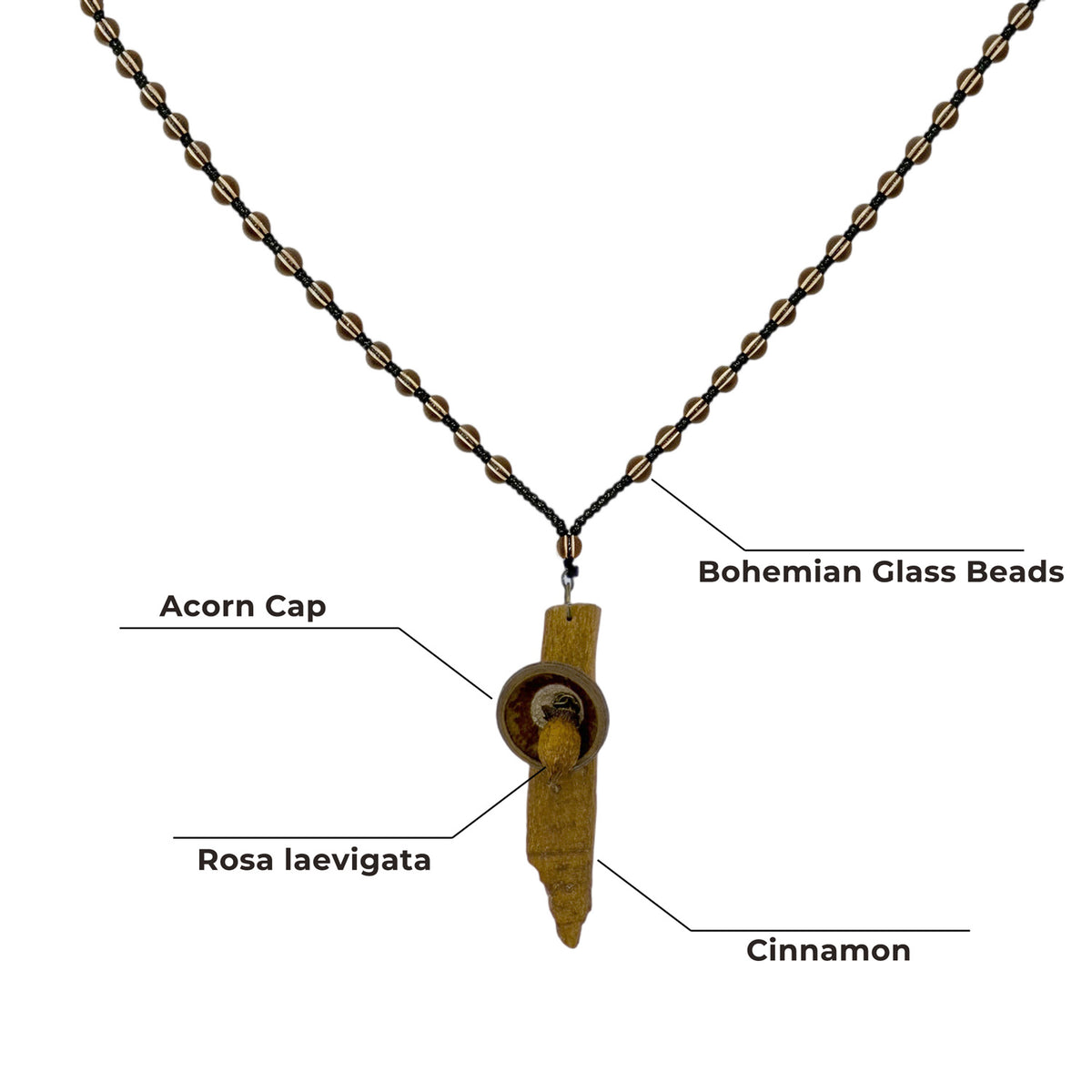 The Forest Alchemist, Handmade Cinnamon & Acorn Botanical Necklace, Meditation Jewelry, Herbal & Botanical Talisman